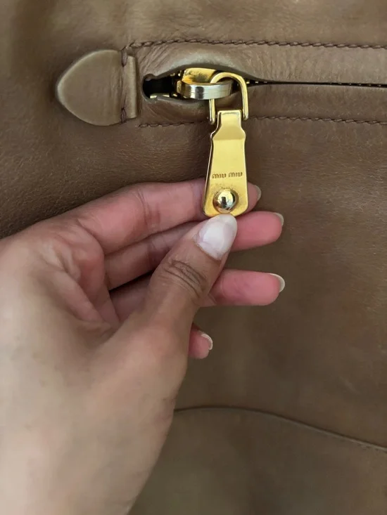 Miu Miu Tan Leather Double-Handle Tote with Front/Back Zip - Picture 10 of 16